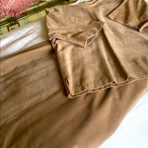 Two piece suede outfit, top and skirt